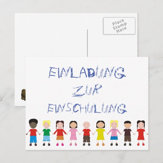 Kinderreehe auf einer Einladung zur Einschulung ポストカード (正面/裏面)