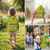 Kinderrucksack grün mit Foto - Blumen - rosa rot  プリントバックパック