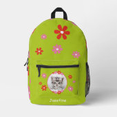 Kinderrucksack grün mit Foto - Blumen - rosa rot  プリントバックパック (正面)