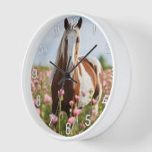Kinderzimmer Wanduhr weiß mit Pferdemotiv - Pferd 壁時計 (傾斜)