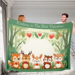 Kindness Best Valentine Nursery Woodland Animals  フリースブランケット