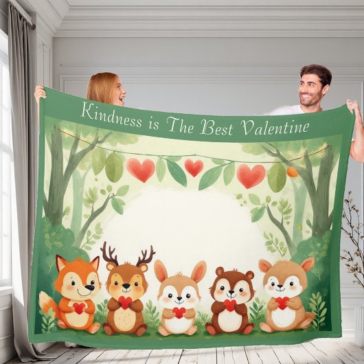 Kindness Best Valentine Nursery Woodland Animals  フリースブランケット