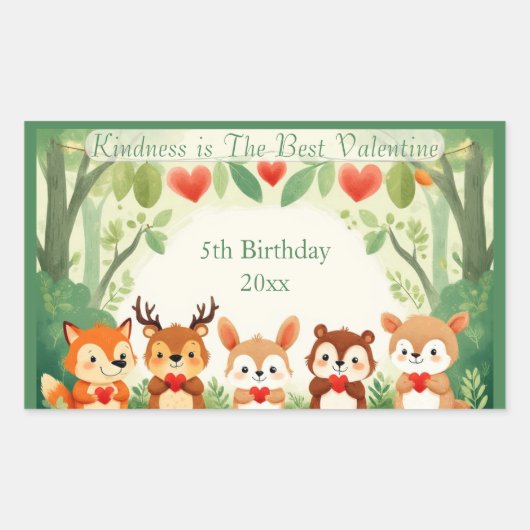 Kindness Best Valentine Nursery Woodland Animals  長方形シール (正面)