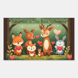 Kindness Best Valentine Woodland Animals Birthday  長方形シール