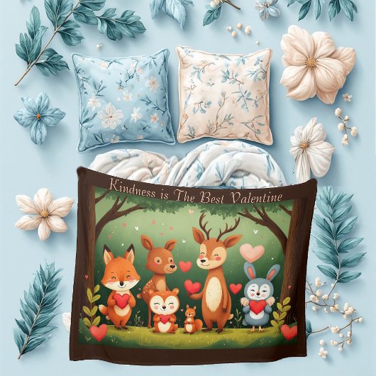 Kindness Best Valentine Woodland Animals Nursery  フリースブランケット