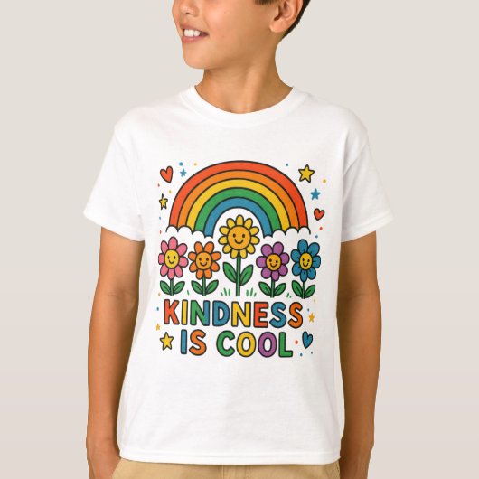 Kindness Is Cool – Rainbow and Flowers Positive Me Tシャツ (正面)