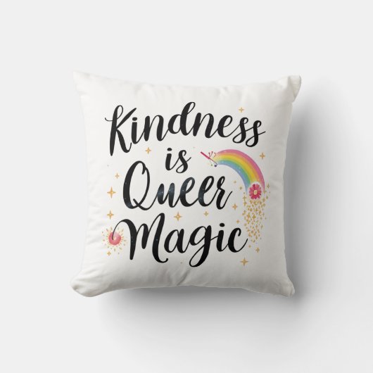Kindness Is Queer Magic Rainbow Quote LGBTQ+ クッション (正面)