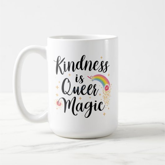 Kindness Is Queer Magic Rainbow Quote LGBTQ+ コーヒーマグカップ (左)