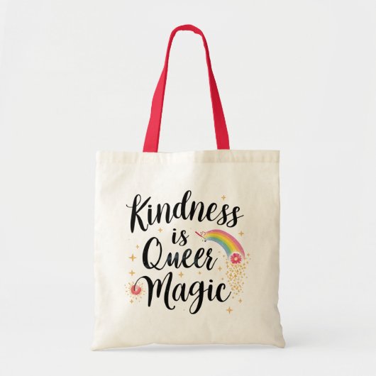 Kindness Is Queer Magic Rainbow Quote LGBTQ+ トートバッグ (正面)