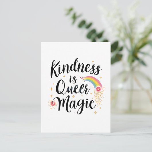 Kindness Is Queer Magic Rainbow Quote LGBTQ+ ポストカード (スタンド正面)