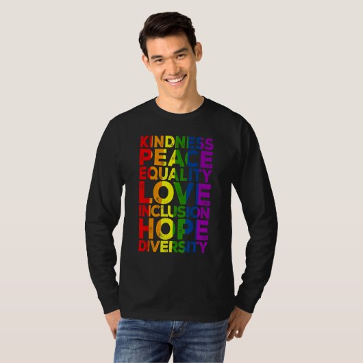 Kindness Peace Equality Love Inclusion Hope LGBT F Tシャツ (正面フル)