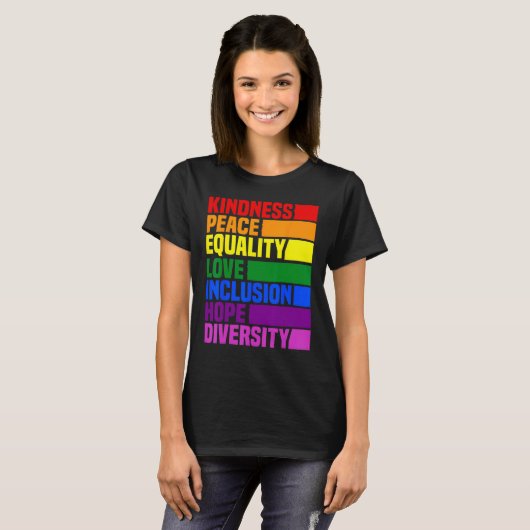 Kindness Peace Equality Rainbow Retro For Gay And  Tシャツ (正面フル)