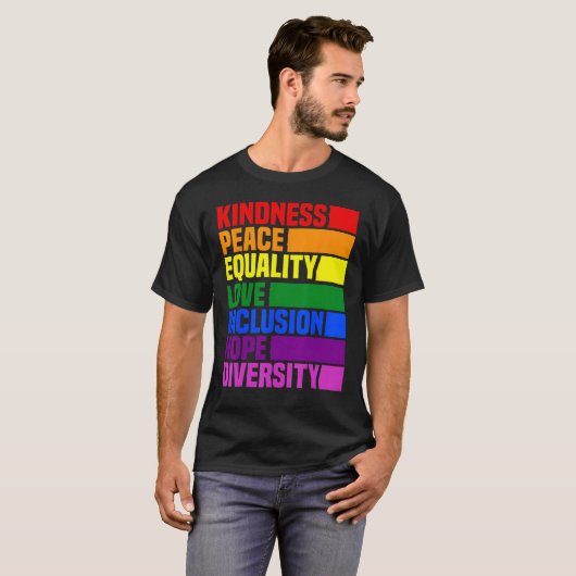 Kindness Peace Equality Rainbow Retro For Gay And  Tシャツ (正面フル)