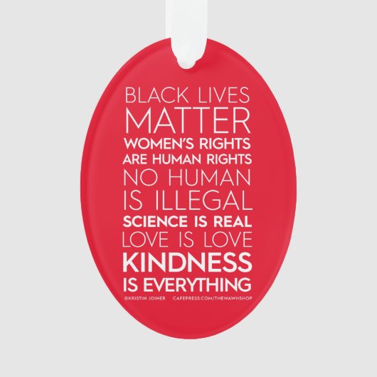 #KindnessIsEverythingアクリルオーナメント、楕円（赤） オーナメント (正面)