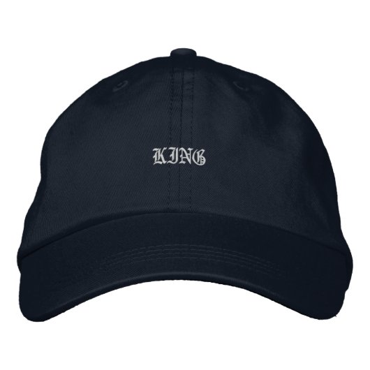KING おしゃれなネイビー色 調節可能なストラップ付き 刺繍入りキャップ (正面)