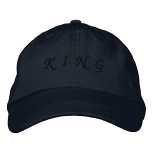 KING テキスト ネイビー 色 黒 テキスト 驚くべき ルッキング 刺繍入りキャップ