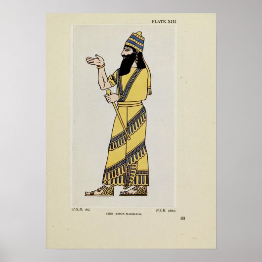 King Assur-Nasir-Pal Ancient Assyrian Costume  ポスター (正面)