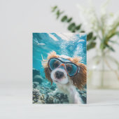 King Charles Cocker Spaniel driving in ocean シーズンポストカード (スタンド正面)
