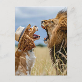 King Charles Cocker Spaniel with Lion シーズンポストカード