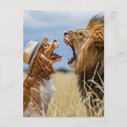 King Charles Cocker Spaniel with Lion シーズンポストカード (正面)