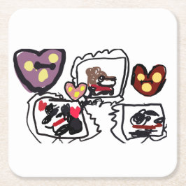 King Charles Spaniel hearts  スクエアペーパーコースター