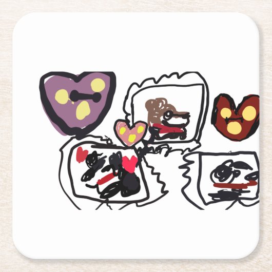 King Charles Spaniel hearts  スクエアペーパーコースター (正面)