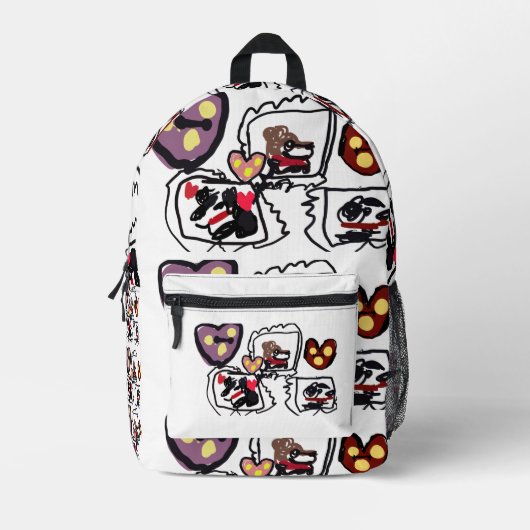 King Charles Spaniel hearts  プリントバックパック (正面)