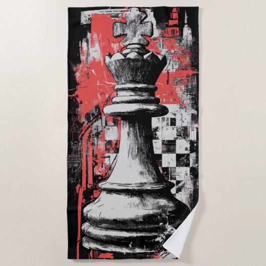 King Chess Piece Urban Grunge ビーチタオル (正面)