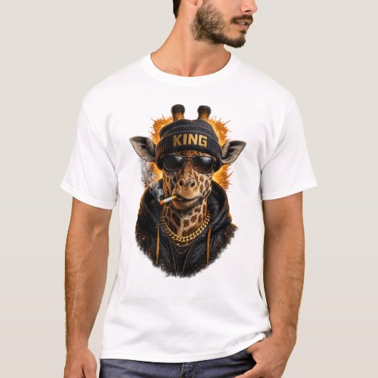 King Giraffe Streetwear T-Shirt – Urban Animal Des Tシャツ (正面)