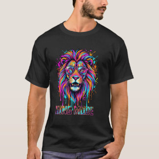 King Mode Lion Shirt, Colorful Neon Lion Graphic Tシャツ
