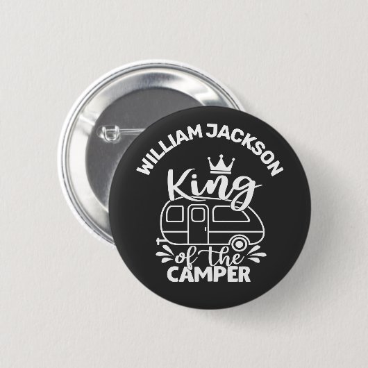 King Of The Camper w/ crown custom name camping 缶バッジ (正面&裏面)