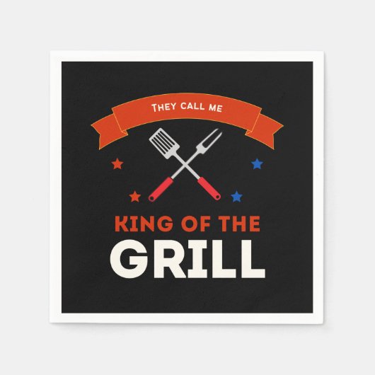 King of the Grill lustiger Spruch mehrfarbig スタンダードカクテルナプキン (正面)