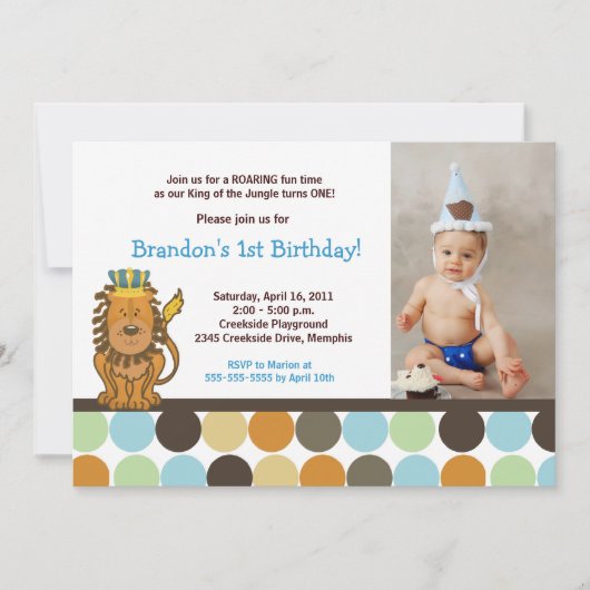King of the Jungle *写真*誕生日5 x 7 招待状 (正面)