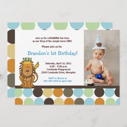 King of the Jungle *写真*誕生日5 x 7 招待状 (正面/裏面)