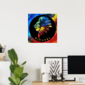 King of the jungle lion watercolor name monogram ポスター (ホームオフィス)