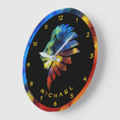 King of the jungle lion watercolor name monogram ラージ壁時計 (傾斜)