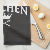 King of the Kitchen Crown – Funny Foodie Black キッチンタオル (四つ折り)