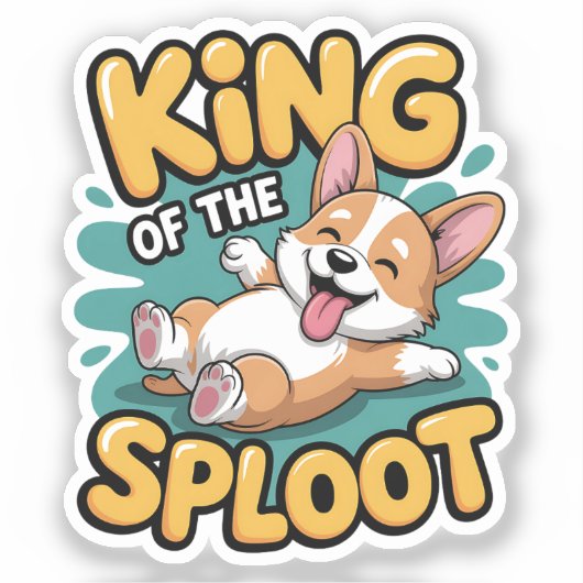 King of the Sploot Funny Dog Lying Pose Gift シール (正面)