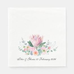 King Protea Watercolor Floral Elegant Wedding スタンダードランチョンナプキン