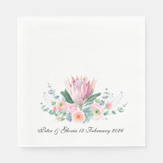 King Protea Wedding Napkin from the Protea Set  スタンダードランチョンナプキン (正面)