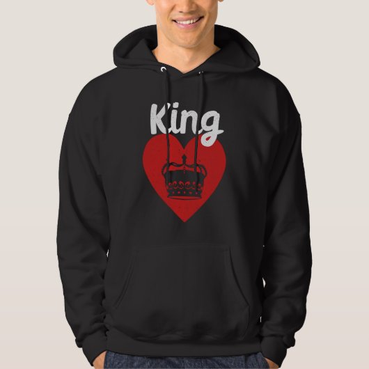 King Red Heart Crown Silhouette Couples Man Woman  パーカ (正面)