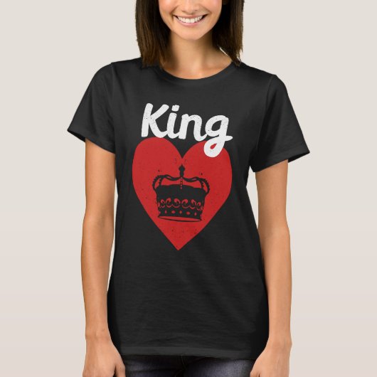 King Red Heart Crown Silhouette Couples Man Woman  Tシャツ (正面)