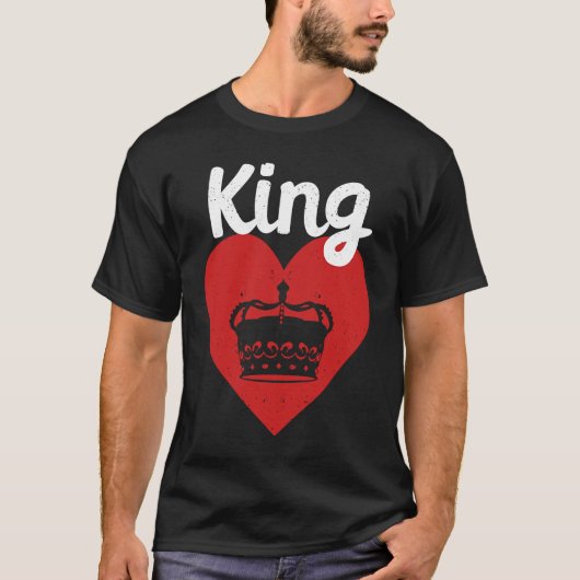 King Red Heart Crown Silhouette Couples Man Woman Tシャツ (正面)