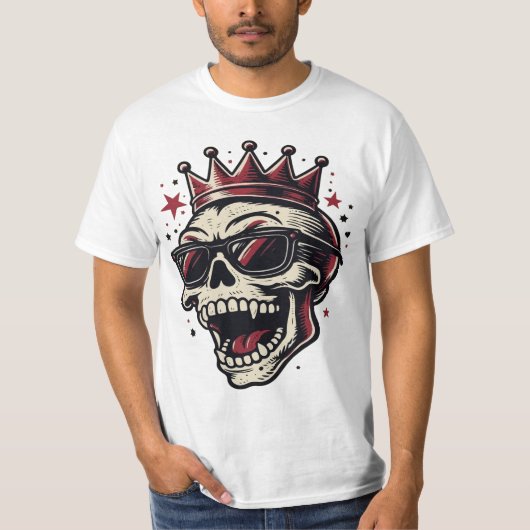 King Rockstar Skull with Sunglasses Tシャツ (正面)