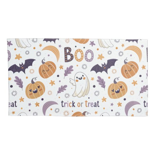 King Size Pillowcase with Cozy Ghosts & Pumpkins 枕カバー (裏面-右)