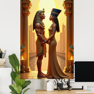 King Tutankhamun and Queen Nefertiti standing ポスター