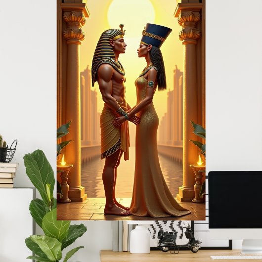 King Tutankhamun and Queen Nefertiti standing ポスター (ホームオフィス)