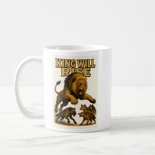 King Will Rise | Motivational Lion Art コーヒーマグカップ (左)
