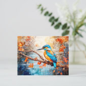 Kingfisher above pond in painterly style シーズンポストカード (スタンド正面)