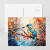 Kingfisher above pond in painterly style シーズンポストカード (正面/裏面)